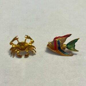 Gold Crab and Fish Pin Set